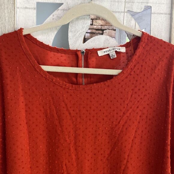 New! Rose + Olive Rust/Orange Swiss Dot Short Sleeve Top Tee Size Large - Picture 7 of 10